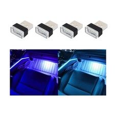 Augeny 4 PCS USB LED Car Interior Atmosphere Lamp, Plug-in Blue  Ice
