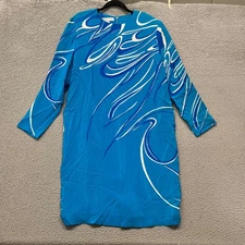 Anne Crimmins for Umi Collection Dress Womens 16 Blue Silk Shift Long Sleeve