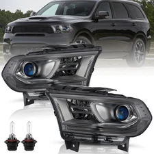 For 14-17 Dodge Durango Halogen w/o LED DRL Projector Smoke Headlights Pair
