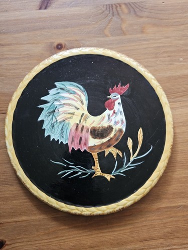 Boulevard Handpainted Tabletops Unlimited Ceramic Trivet Plate Black w/Rooster