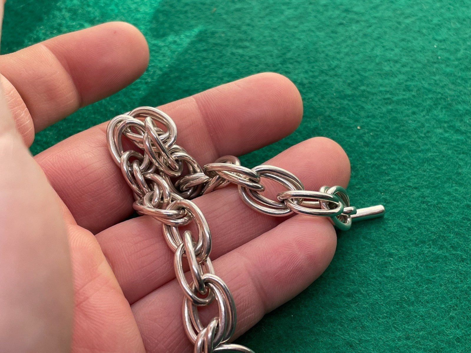 SOLID STERLING SILVER OVAL LINK TOGGLE BRACELET 3… - image 4