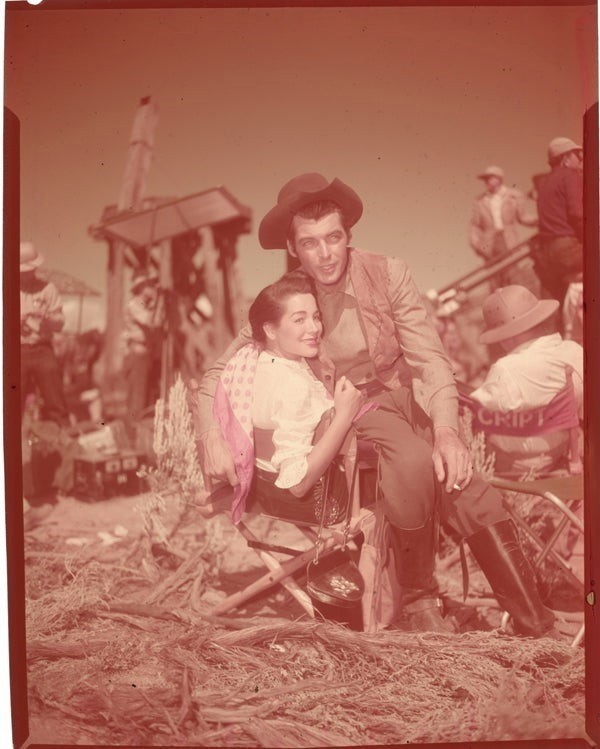 Rory Calhoun Lita Baron Original 4x5 Transparency 1940's on Western Movie Set