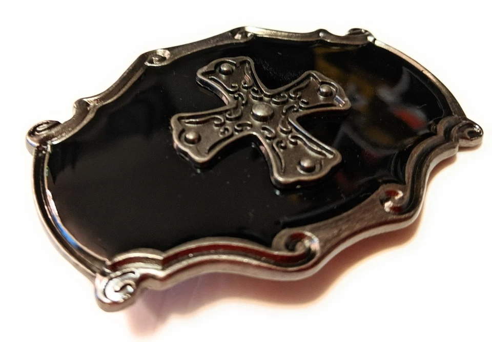 Pewter and Black CROSS ` Metal BELT BUCKLE **US seller , Nice Buckle - Image 2 of 4