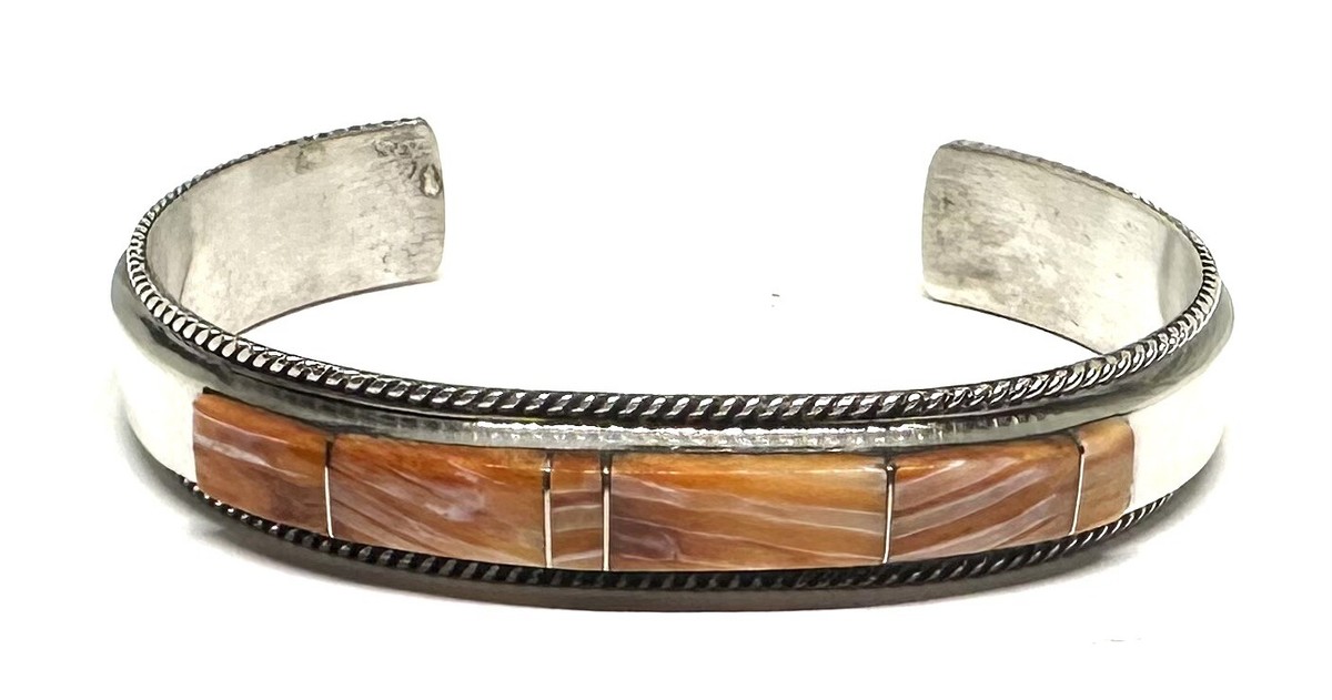 The Best Vintage Native American Navajo Spiny Oyster Sterling Silver Inlay Bracelet The Best Vintage Native American Navajo Spiny Oyster Sterling Silver Inlay Bracelet