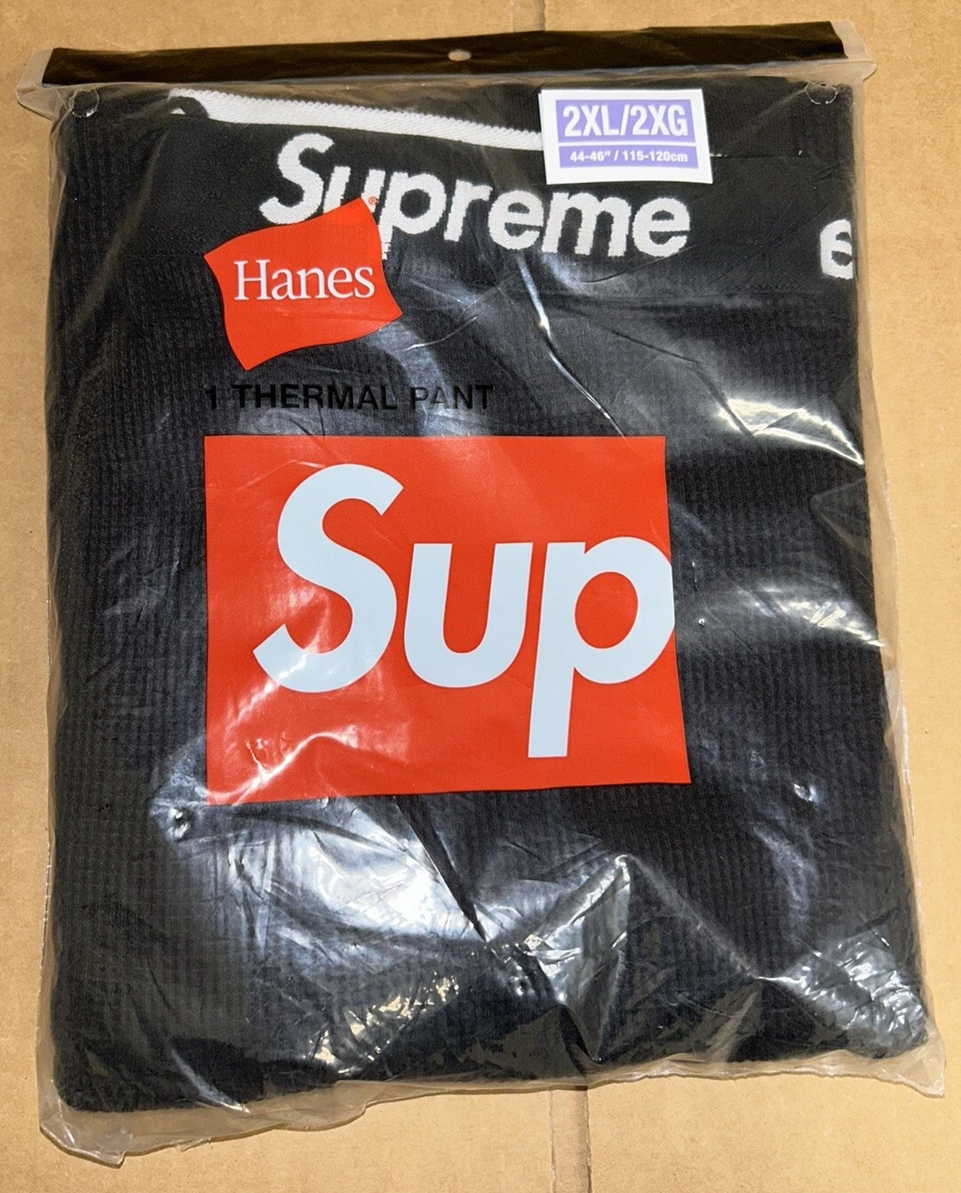 PANTALON THERMIQUE FW22 Supreme Hanes flambant neuf (1 paquet) noir taille XXL AUTHENTIQUE