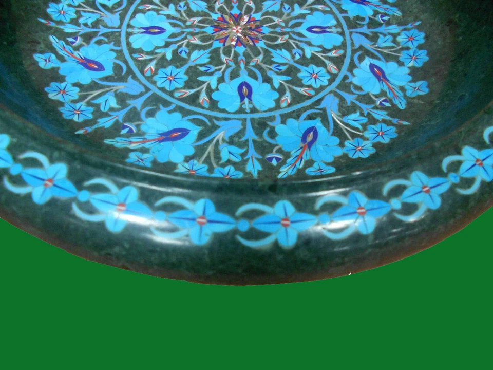 12-дюймовая мраморная фруктовая чаша бирюзовая инкрустация ручной работы искусство домашний декор подарки - Изображение 2 из 2