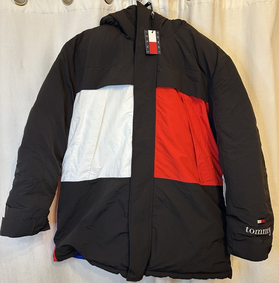 Tommy Jeans Monogram Flag Parka Black Cobalt Reversible Jacket 