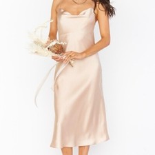 Show Me Your MuMu Verona Cowl Neck Slip Dress in Champagne Luxe Satin Size S