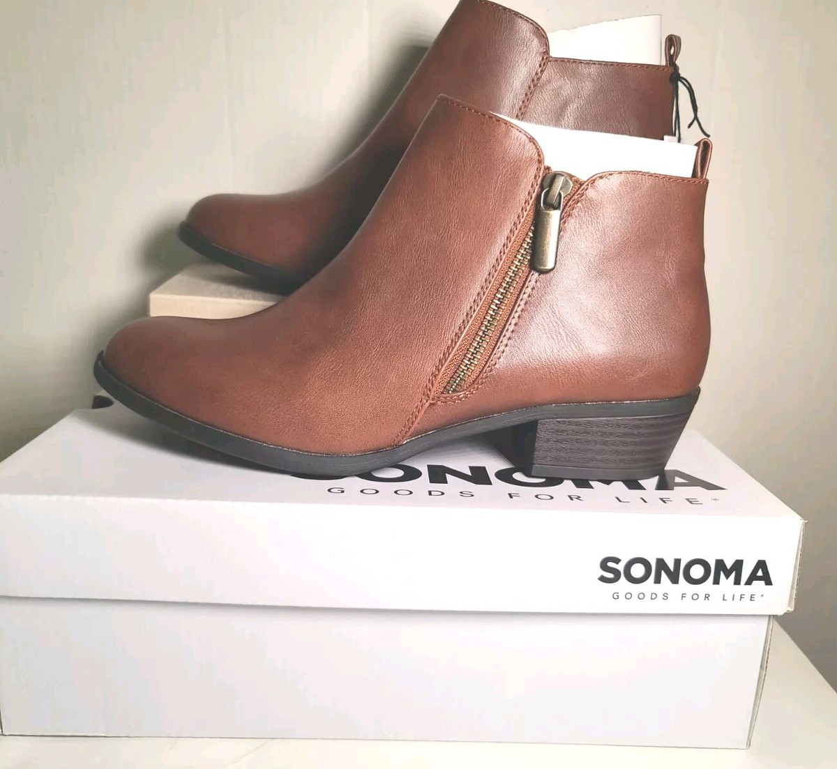 NEW Sonoma Millo Women's Ankle Boots Brown Cognac Size Memory Foam Booties