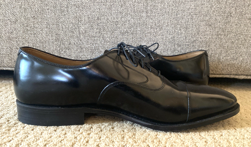JOHNSTON & MURPHY Melton Cap-Toe Oxfords Sz 15 Black Polished Leather Shoes - Picture 2 of 12