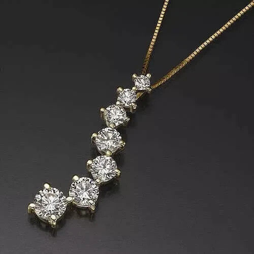 3.00 Ct Round Cut Real Moissanite Journey Pendant 14k Yellow Gold Plated Silver