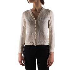 Escada by Margaretha Ley Vintage Women's Ivory Sequins Sweater Cardigan size 34