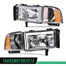 FIT FOR 94-02 DODGE RAM 1500 2500 3500 AMBER CORNER LED DRL HEADLIGHT CHROME