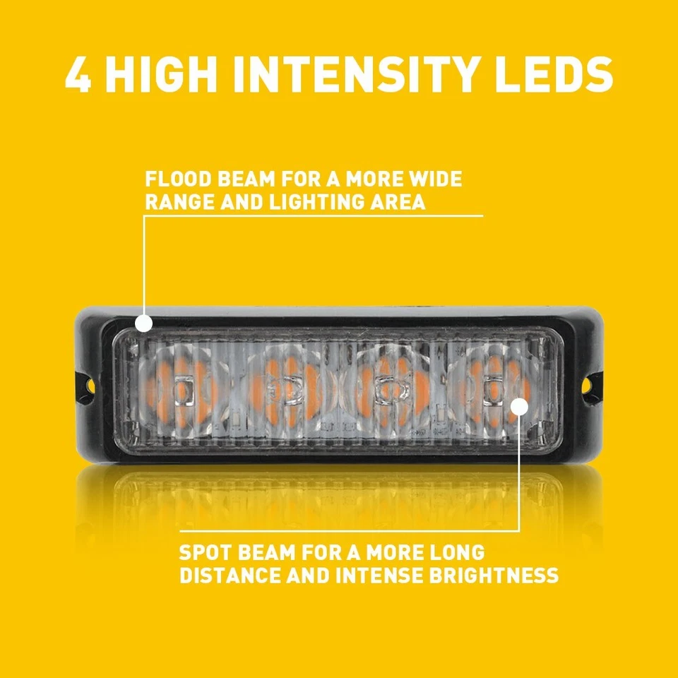 4 LED luz estroboscópica flash de advertencia de peligro de emergencia para camión automóvil Foto 3 de 4
