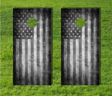 Grayscale Vintage American Flag Cornhole Game Decal Board Distressed US Wrap Bag