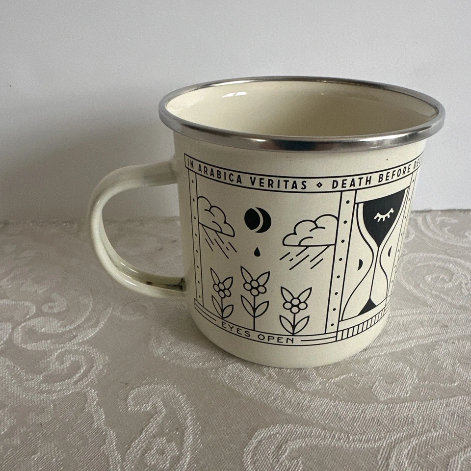 Mr. Black In Arábica Veritas - Taza de café de metal esmaltado Death Before Decafeine Foto 4 de 4