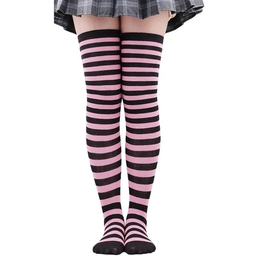 Medias a rayas de colores calcetines japoneses sobre la rodilla moda mujeres mantener calientes calcetines - Imagen 43 de 44