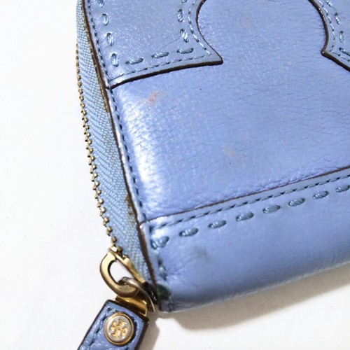 Auth Tory Burch periwinkle blue long wallet Purse round zipper leather #5851K - Picture 5 of 23