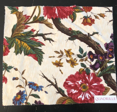 QUADRILLE Arbre Fleuri Toile in Beige 14 x 15 5/8'' Cotton Fabric Sample