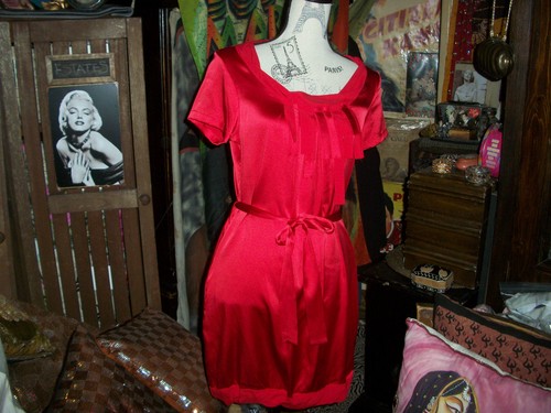 ANTHROPOLOGIE A COMMON THREAD Flirty Fire Engine rotes Seidenkleid Größe P - Bild 1 von 5