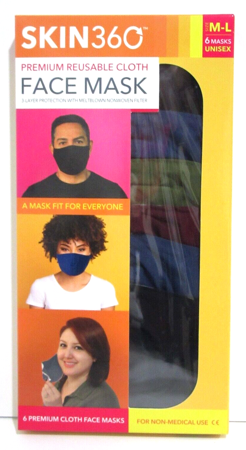 Skin 360 Premium Reusable Cloth Face Mask 6 PACK eBay