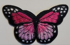 3" Pink w/ Silver Monarch Butterfly Patch Iron-On/Sew-On Embroidered
