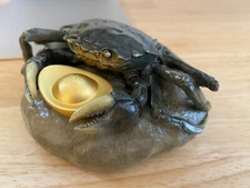 Hand Crafted Solid Bronze Metal Ultra Realistic Bronze Crab With Gold Ingot Rare