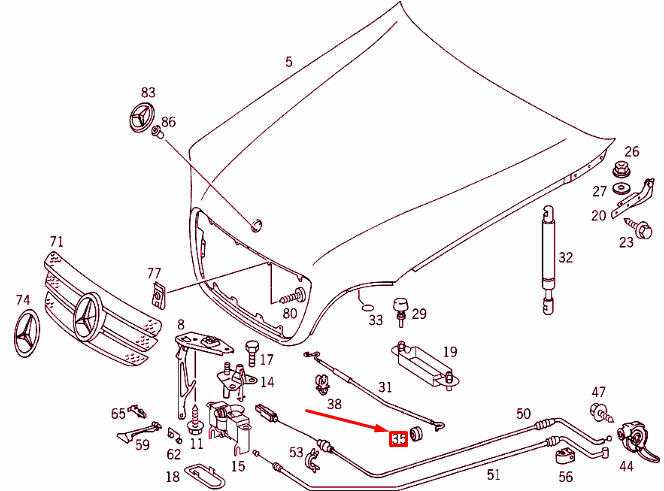 MERCEDES-BENZ ML W163 Motorhaubenverstrebungstülle A1639970281