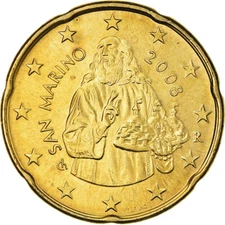 [#184819] San Marino, 20 Euro Cent, 2008, Rome, MS(64), Brass, KM:483