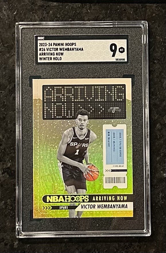 2023-24 Panini Hoops #26 Victor Wembanyama Arriving Now Winter Holo SGC 9