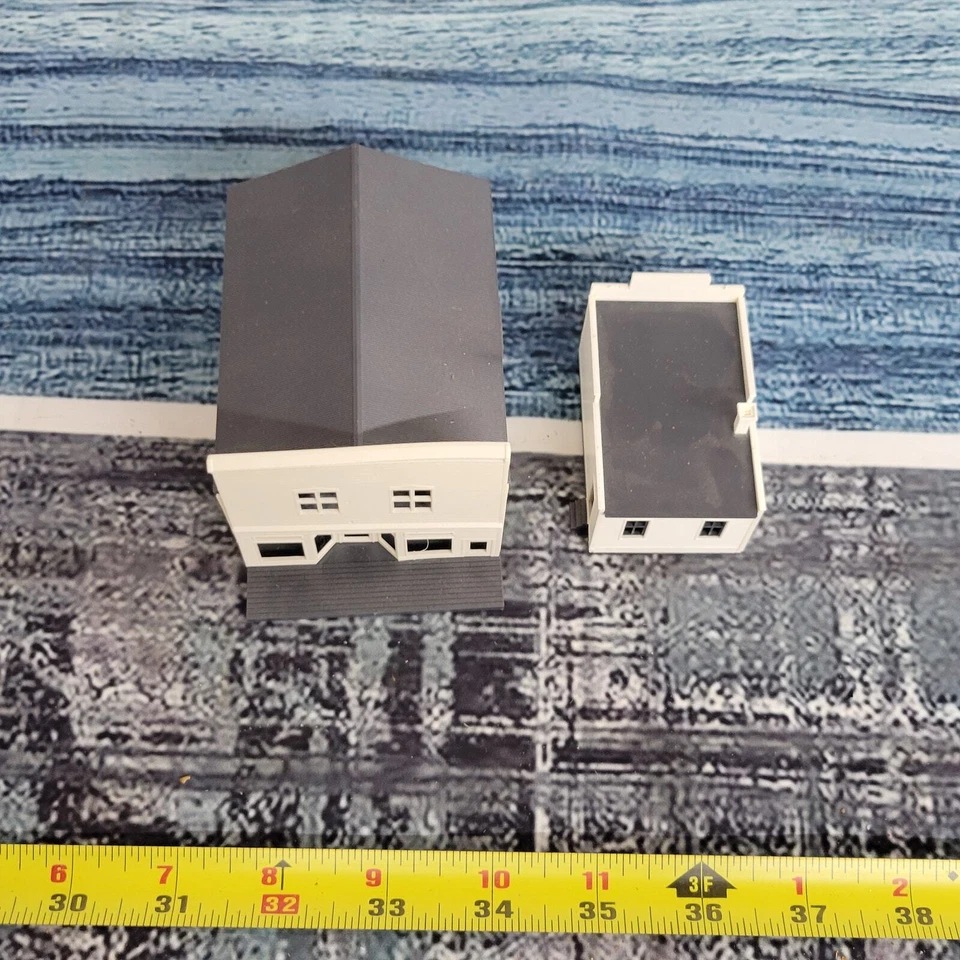 2 edificios vintage escala N blanco y gris diorama plástico Foto 2 de 4