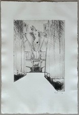 Norbert Tadeusz, weiblicher Akt auf Stuhl, Radierung, 1970er, handsigniert