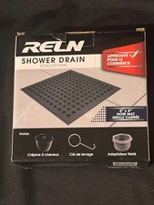Reln Shower Drain with Square Pattern Drain Cover Matte Black 6" x 6" FD0602SQBK