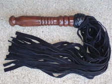 Suede Leather Flogger Wooden Handle - Deep Thud Impact - Heavy Thuddy Action