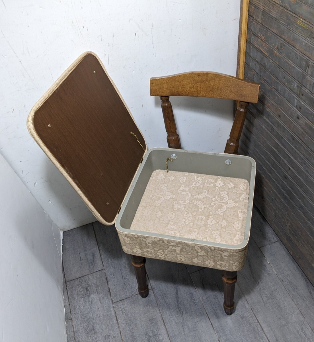 Vintage Mid-Century Modern Retro Sewing Chair Stool with Seat Box