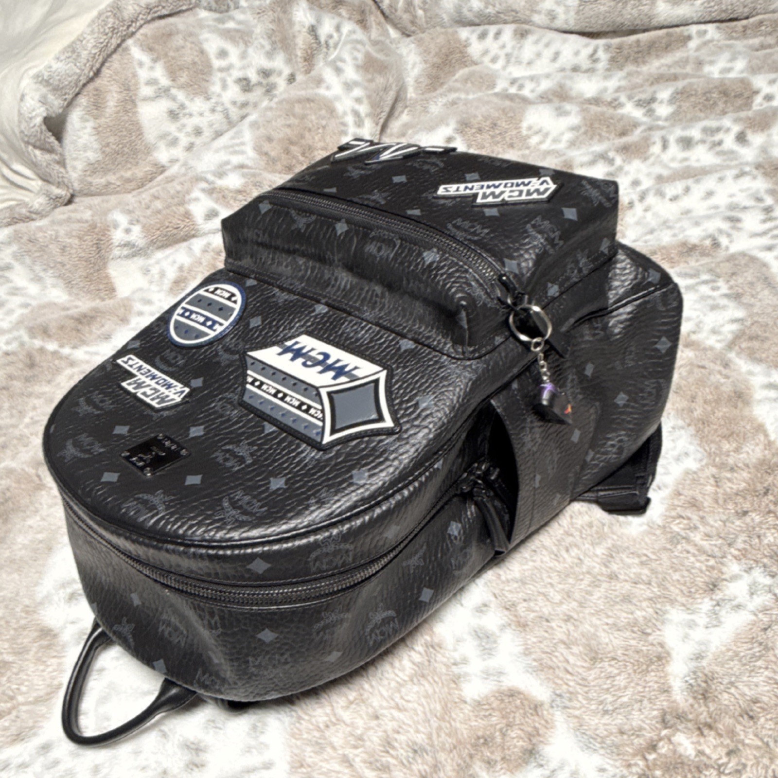 MCM patch Logo Black/grey Backpack Adjustable Str… - image 6