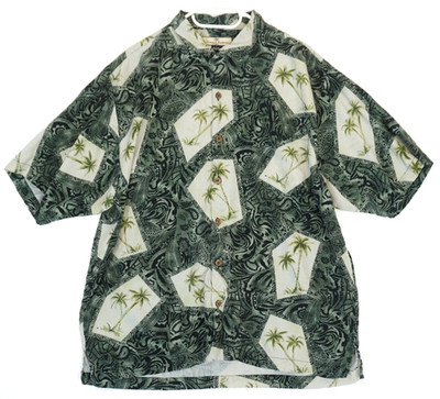 Tommy Bahama grünes Button-Down-Hemd aus Seide mit Hawaii-Print Herren Größe L