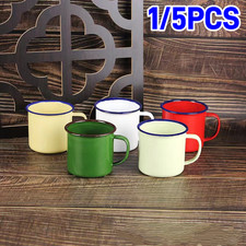 1/ 5x Coloured Enamel Mugs Retro Outdoor Camping Travel Tin Rustic Metal Cups