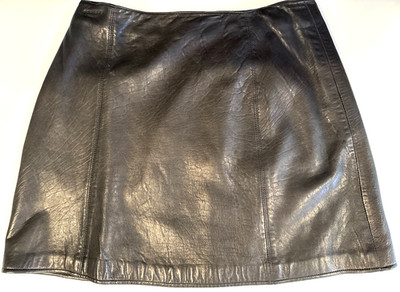 Jacqueline Ferrar Genuine Nappa Leather Black A-Line Skirt Women's 16