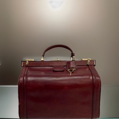Antique 1924 Picard Red Leather Doctor Bag w/ Lock & Keys