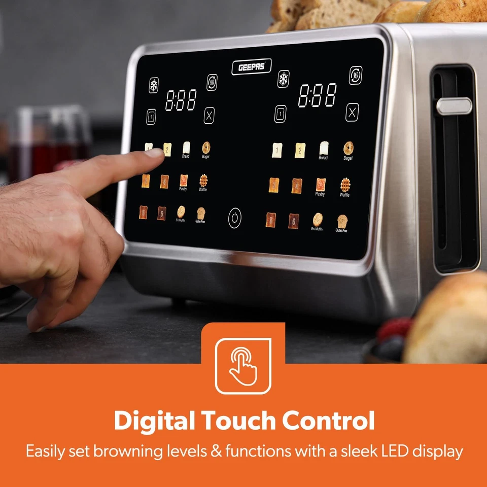 GEEPAS DIGITAL 4 Slice Toaster Extra Wide Long Slots for Crumpets Bagels 1770W - Image 3 of 4