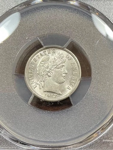 PCGS AU58 1912 D BARBER DIME BETTER DATE BLAST WHITE
