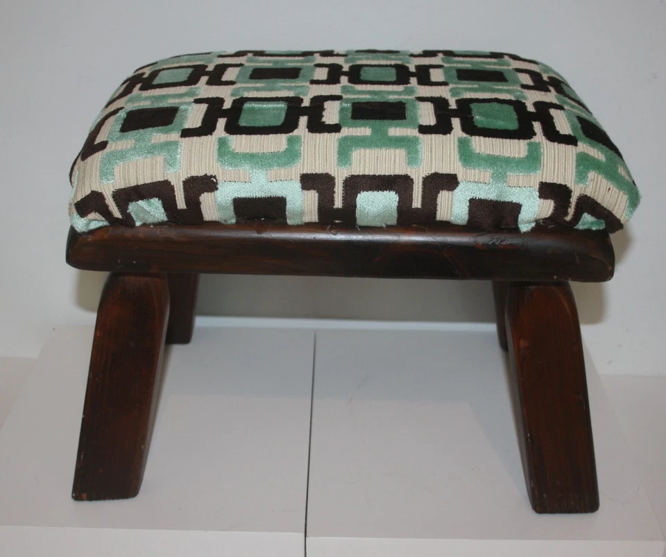 Mid Century Solid Wood Footstool Seat Retro Print - Image 2 of 4