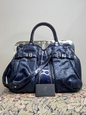 Versace borsa donna a tracolla blu pelle verniciata borchie girello argento