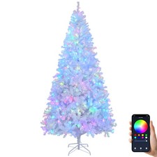 8ft Prelit White Artificial Christmas Tree Holiday Decor with Colorful Lights