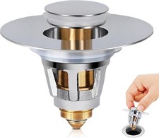 All Brass Metal Sink Stopper with Hair Catcher  Universal Bathroom Drain