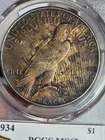 1934 $1 Peace Dollar PCGS MS62 Toned "Long Beach Expo Holder"