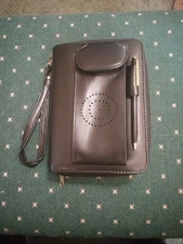 Vintage Multi Compartment Day Planner Black With Phone Holder Calculator Pen Htf