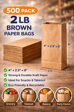 2 LB Brown Kraft Paper Bags 500 Pack Small Food Lunch Bags Retail Bulk 2lb