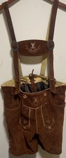 Schoneberger Lederhosen Mens 38 Suede Leather Brown Oktoberfest Yodel Talentshow
